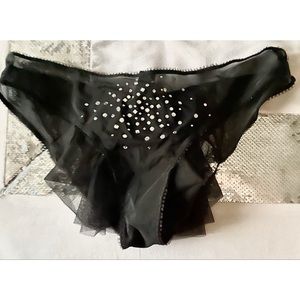 RARE Victoria’s Secret Black Rhinestones Back Bow Cut Out Crystals Ouvert Panty